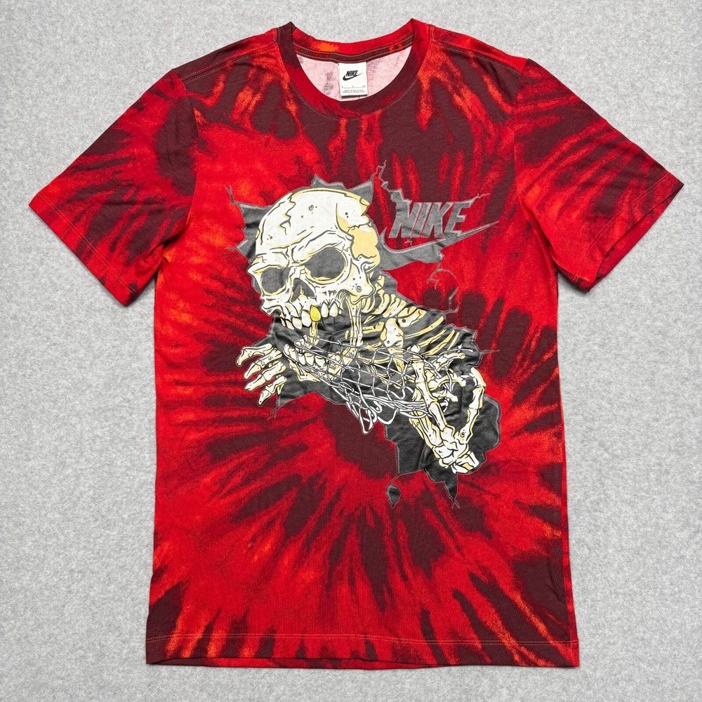 Nike Sportswear Shirt Mens Small Red Tie‎ Dye Skull Skeleton Basketball DR9763
